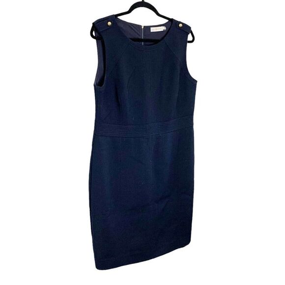 Tory Burch Women’s Wool Blend Evelina Sheath Dress size 14 Navy Blue Gold Detail - Picture 4 of 11
